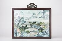 Late Qing - A Famille-Glazed "Landscrpe" Framed Hinging Plaque 41 X 31.5 cm