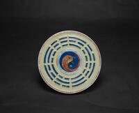 Qing - A Porcelain Celadon-Glazed Ground Peachbloom-Glazed and Blue Ba Gua Hanging Plaque