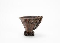 Qing - A Chenxian Carved Libation Chilong Cup with Chenxian Woodstand