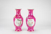 Republic-A Pair Of Pink-Ground Flowers Vases