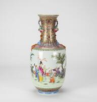 Republic-A Gilt Ground Famille-Glazed Printed Children Peach Handle Vase