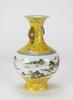 Republic - A Yellow Ground Famille-Glazed Printed Landscape Double Handle Vase - 2