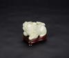 Late Qing - A White Jade Carved Lion (woodstand) - 4