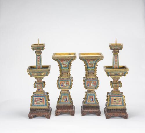 Republic - A Bronze Cloisonne Enamel Five - Piece Alter Garniture