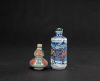 Qing - Two Blue And White and Iron-Red Snuff Bottles