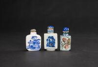 Late Qing/Republic - A Group Of Three Blue And White Snuff Bottle