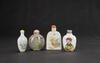 Republic/Early 20th Century - Three Famille Glazed Porcelains Snuff Bottle And A Glass Snuff Bottles