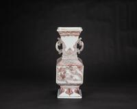 Qing - An Iron-Red Glazed�Landscape� Beaker Vase