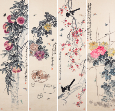 Qi Baishi (1864-1957) Four Painting Scroll
