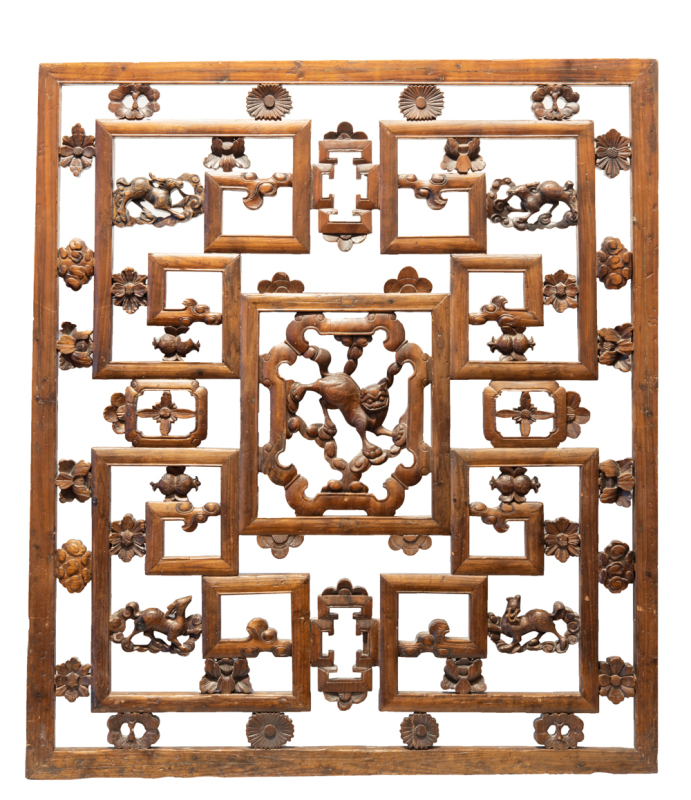 Qing - A Elmwood Carved Panel