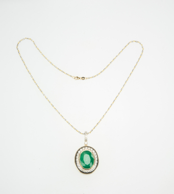 23.01 Carat Natural Emerald Mounted With Round Brilliant Cut Diamond Pendant