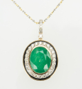 23.01 Carat Natural Emerald Mounted With Round Brilliant Cut Diamond Pendant - 4