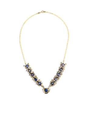 14k Yellow Gold Necklace Featuring 11 Oval Cut Natural Blue Sapphires