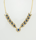 14k Yellow Gold Necklace Featuring 11 Oval Cut Natural Blue Sapphires - 6