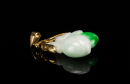 A Green Jadeite Carved Double Peaches Mounted 18K Gold Pendant - 3