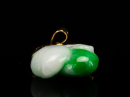 A Green Jadeite Carved Double Peaches Mounted 18K Gold Pendant - 4