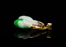 A Green Jadeite Carved Double Peaches Mounted 18K Gold Pendant - 5