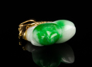 A Green Jadeite Carved Double Peaches Mounted 18K Gold Pendant - 6