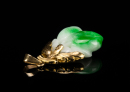 A Green Jadeite Carved Double Peaches Mounted 18K Gold Pendant - 7