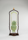 Republic-A Green Jade Cavred Dragon Hanging Vase With Cover (woodstand)