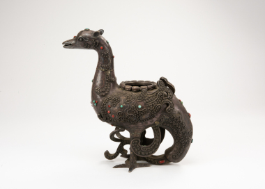 Late Qing-A Bronze inlaid Gems Ancient Duck