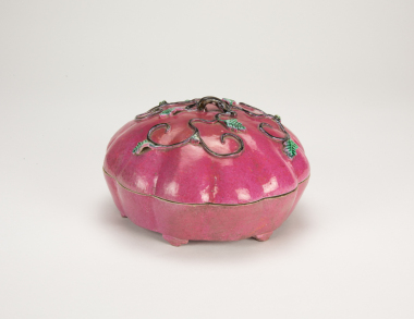 Late Qing - A Pink Red Glazed Melon Shape Cover Box