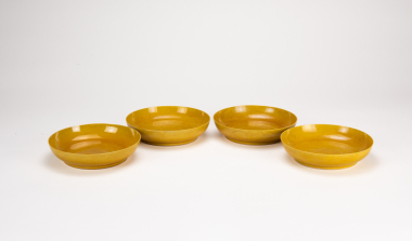 Late Qing/Repubic- 4 Pcs Yellow Glazed �Dragon� Dishes.