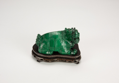 A Malachite Carved �Dragon Turtle� with Woodstand