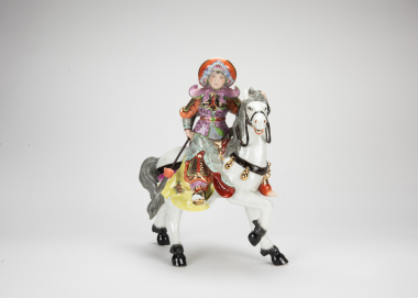 Mid 20 Century-A Famille-Glazed Mulan Riding Horse