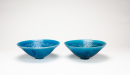 Early 20th Century-A Pair Of Blue Glazed Mold Flower Bowls. - 2