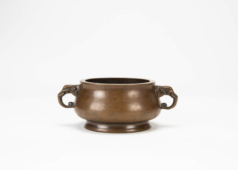 Qing- A Bronze Double Elephant Handle Censer