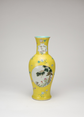 Early 20th Century-A Yellow Ground Famille Glazed �Flowers, Birds� Vase
