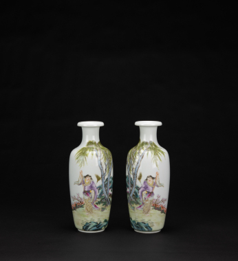 Republic-A Pair Of Famille Glazed �Liu Hai and Toad� Vases.
