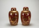 Qing - A Pair Of Red Glazed Gilt’Fu Shuo,Birds And Flowers’ Jar And Cover