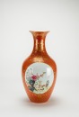 Late Qing - A Coral Red Ground Famille - Glazed ‘Birds And Flowers’ Vase‘Da Qing Qinglong Nian Zhi ‘ Mark