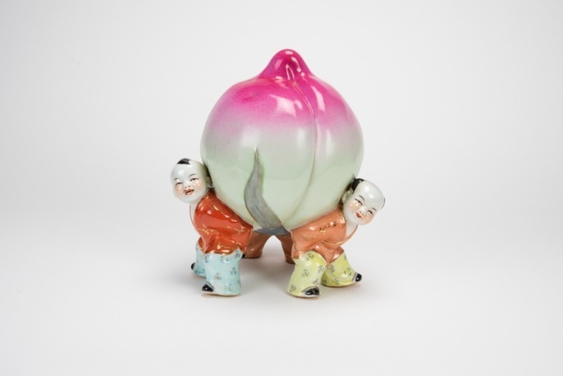 Late Qing/Republic - A Famille Glaze ‘Three Boys Lift Shou Peach’ Statue