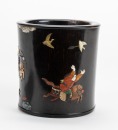 Qing - A Zitan Insert Gems ‘Qianlong Hunting’ Brushpot - 3