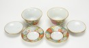 Qing - A Lime Green Famille - Glazed Dish and A Pair Of Glit Famille - Glazed Flowers Tea Cup with Cover And Holders - 7