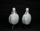 Qing - A Pair Of White Glazed Carved ‘Flowers’ Moonflask (Woodstand) - 5