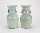 Late Qing/Republic - A Light Green Ground Blue Glazed ‘Flowers’ Vases (2 pcs) - 3