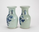 Late Qing/Republic - A Light Green Ground Blue Glazed ‘Flowers’ Vases (2 pcs) - 4