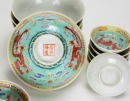 Late Qing/Republic - A Group Total Of 24 Famille Glazed Green Ground ‘Dragon’Bowls - 3