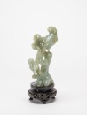 Early 20th Century - A Green White Jade Carved Parrots (Woodstand) - 2