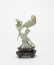 Early 20th Century - A Green White Jade Carved Parrots (Woodstand) - 3