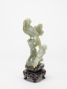 Early 20th Century - A Green White Jade Carved Parrots (Woodstand) - 4