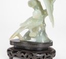 Early 20th Century - A Green White Jade Carved Parrots (Woodstand) - 6