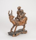 Qing - A Root Carved ‘Figure And Deer’ Statue - 5