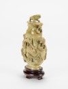 Qing - A Yellowish Green Jade Carve ‘Chilung’ Vase And Cover - 3