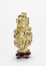 Qing - A Yellowish Green Jade Carve ‘Chilung’ Vase And Cover - 5