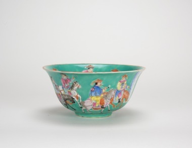 Qing - A Teal Green - Ground Famille Glazed ‘Court Official’ Bowl